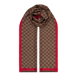 Acı Kahve Dama Desenli Yün İpek Şal - Thumbnail