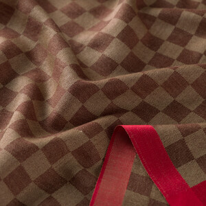 Acı Kahve Dama Desenli Yün İpek Şal - Thumbnail