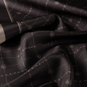 ipekevi - Acı Kahve Monogram Tivil İpek Eşarp (1)