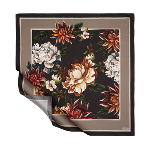 ipekevi - ايشارب حرير تويل تصميم ورود لون بني وفضي