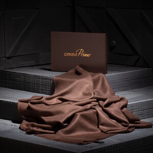 ipekevi - شال صوف وحرير فاخر لون بني