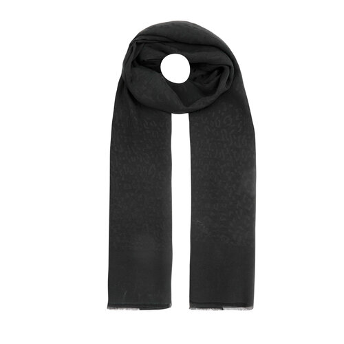 All Seasons Black Leopar Print Monogram Scarf