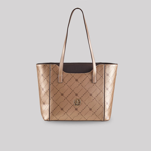 Altın Monogram Cep Detaylı Tote Çanta