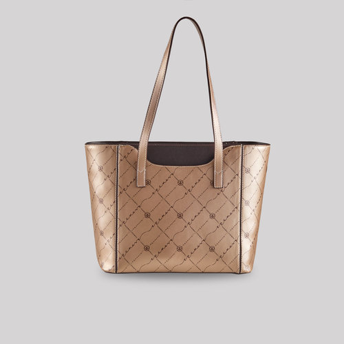 Altın Monogram Cep Detaylı Tote Çanta