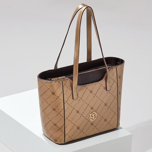 Altın Monogram Cep Detaylı Tote Çanta