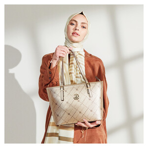 Altın Monogram Toka Detaylı Tote Çanta - Thumbnail