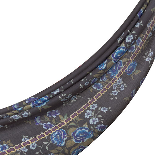 Anthracite Blue Spring Frame Print Tencel Scarf