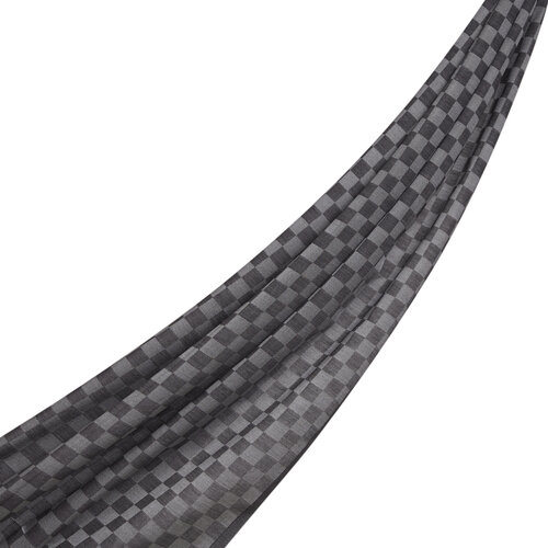 Anthracite Checkered Cotton Silk Scarf 