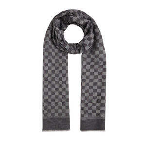 Anthracite Checkered Cotton Silk Scarf - Thumbnail