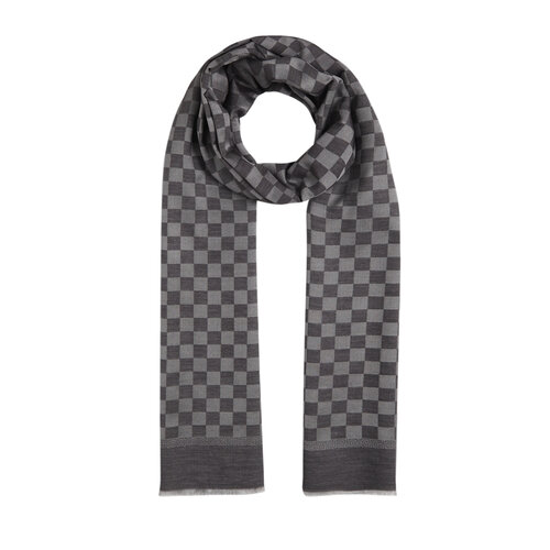Anthracite Checkered Cotton Silk Scarf 