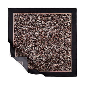 Anthracite Cheetah Print Silk Twill Scarf - Thumbnail