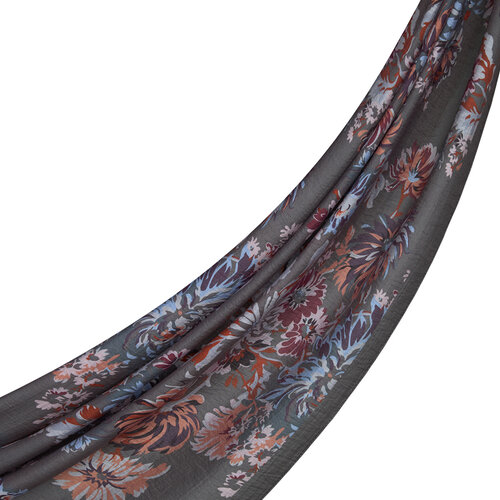 Anthracite Chrysanthemum Print Tencel Scarf