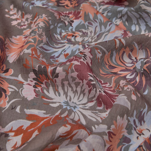 Anthracite Chrysanthemum Print Tencel Scarf