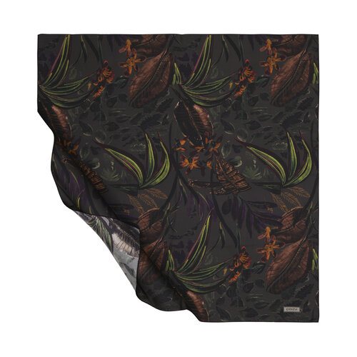 Anthracite Dark Botanical Twill Silk Scarf