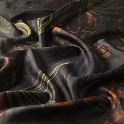 Anthracite Dark Botanical Twill Silk Scarf