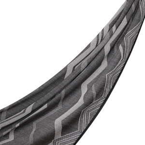 Anthracite Ethnic Zigzag Wool Silk Scarf - Thumbnail