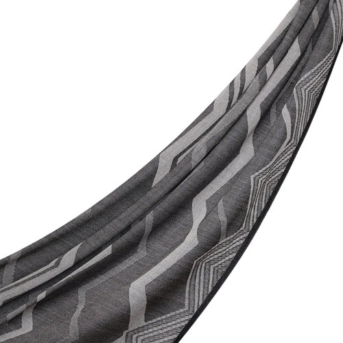 Anthracite Ethnic Zigzag Wool Silk Scarf