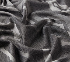 Anthracite Ethnic Zigzag Wool Silk Scarf - Thumbnail