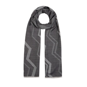 Anthracite Ethnic Zigzag Wool Silk Scarf - Thumbnail