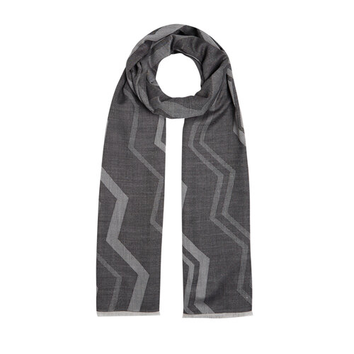 Anthracite Ethnic Zigzag Wool Silk Scarf