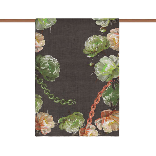 Anthracite Green Chain Peony Patterned Tencel Scarf