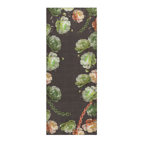 Anthracite Green Chain Peony Patterned Tencel Scarf