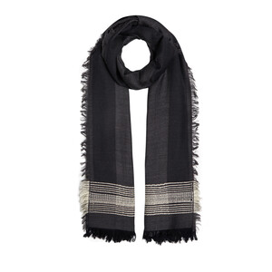 ipekevi - Anthracite Multi Stripe Wool Silk Scarf (1)