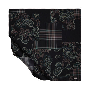 Anthracite Patchwork Patterned Twill Silk Scarf - Thumbnail