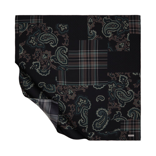 Anthracite Patchwork Patterned Twill Silk Scarf