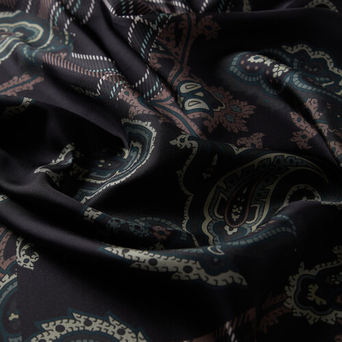 Anthracite Patchwork Patterned Twill Silk Scarf