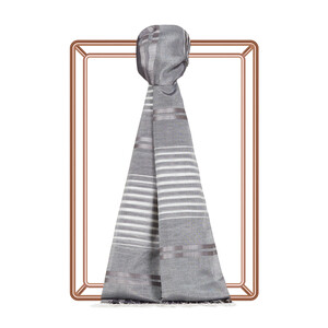 Anthracite Perspective Line Pattern Cotton Silk Scarf - Thumbnail