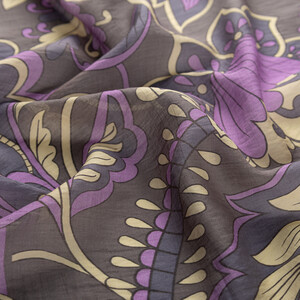 Anthracite Purple Royal Ivy Pattern Tencel Scarf - Thumbnail