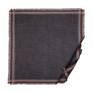 Anthracite Tartan Border Wool Silk Scarf - Thumbnail