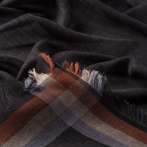 Anthracite Tartan Border Wool Silk Scarf
