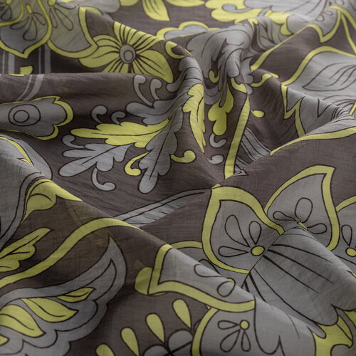 Anthracite Yellow Royal Ivy Pattern Tencel Scarf
