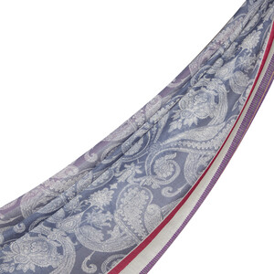 Antrasit Paisley Leaf Patterned Wool Silk Scarf - Thumbnail