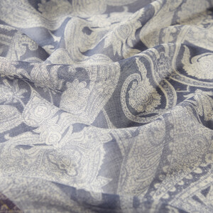Antrasit Paisley Leaf Patterned Wool Silk Scarf - Thumbnail