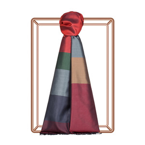 Apple Red Kushak Striped Silk Scarf - Thumbnail