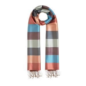 Ash Brown Block Striped Reversible Silk Scarf - Thumbnail