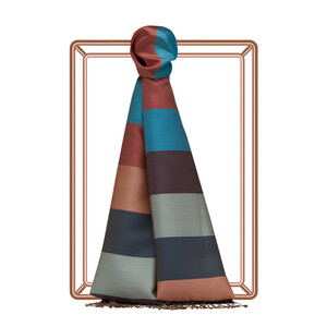 ipekevi - Ash Brown Block Striped Reversible Silk Scarf (1)