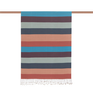 Ash Brown Block Striped Reversible Silk Scarf - Thumbnail