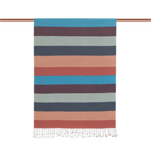 Ash Brown Block Striped Reversible Silk Scarf - Thumbnail