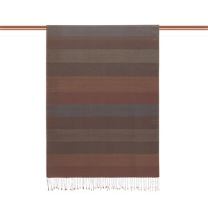 Ash Brown Block Striped Reversible Silk Scarf - Thumbnail