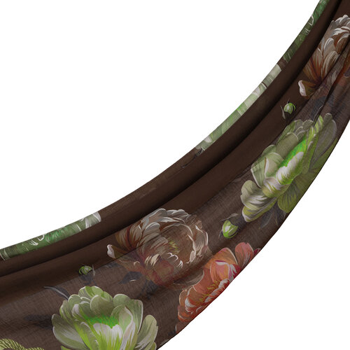 Ash Brown Chain Peony Patterned Tencel Scarf