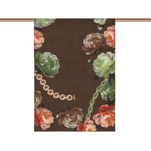 Ash Brown Chain Peony Patterned Tencel Scarf