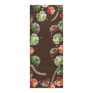 Ash Brown Chain Peony Patterned Tencel Scarf - Thumbnail