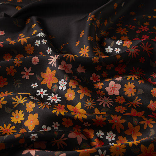 Ash Brown Spray Flowers Tiwll Silk Scarf