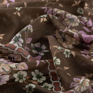 Ash Brown Spring Frame Print Tencel Scarf - Thumbnail
