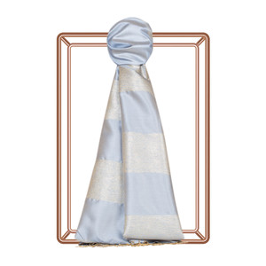 Baby Blue Block Lurex Striped Silk Scarf - Thumbnail