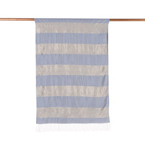 ipekevi - Baby Blue Block Lurex Striped Silk Scarf (1)